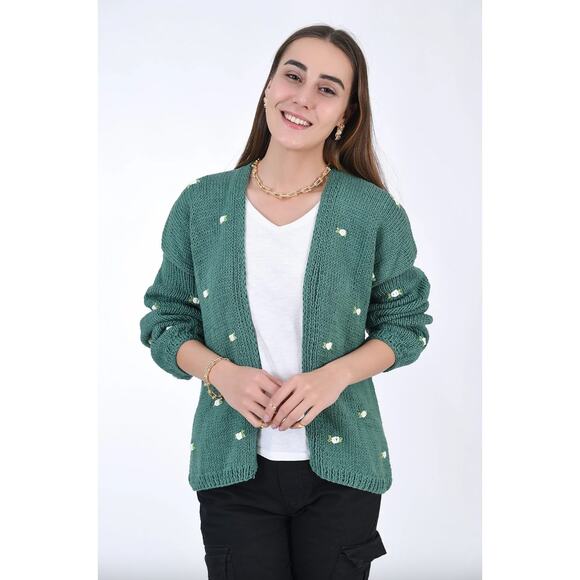 Fanm Mon x Hill House Winter Bloom Blue Rose Cardigan Hunter Green - Picture 2 of 9